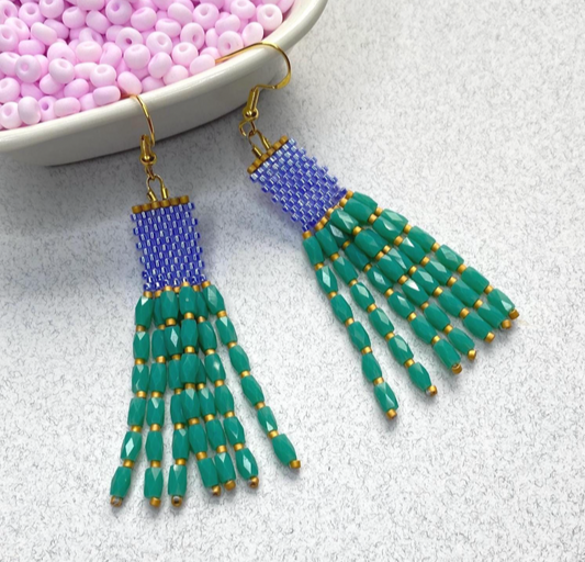 Jade Teal Dangle Beaded Earrings