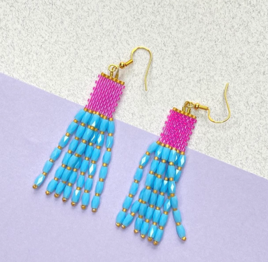 Blue Dangle Beaded Earrings