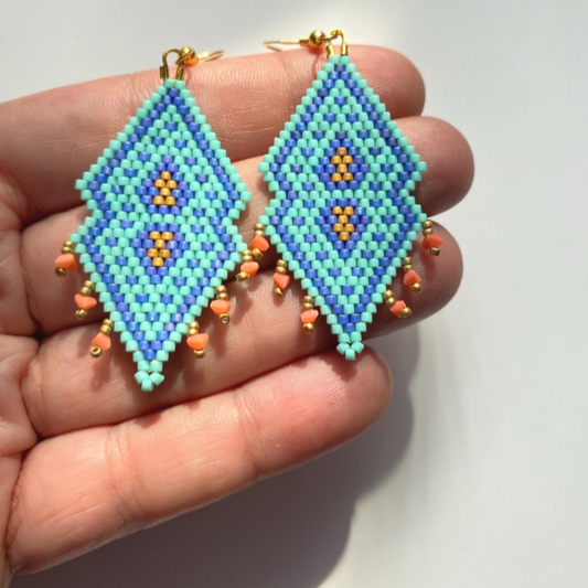 Coral Fringe Beaded Earrings