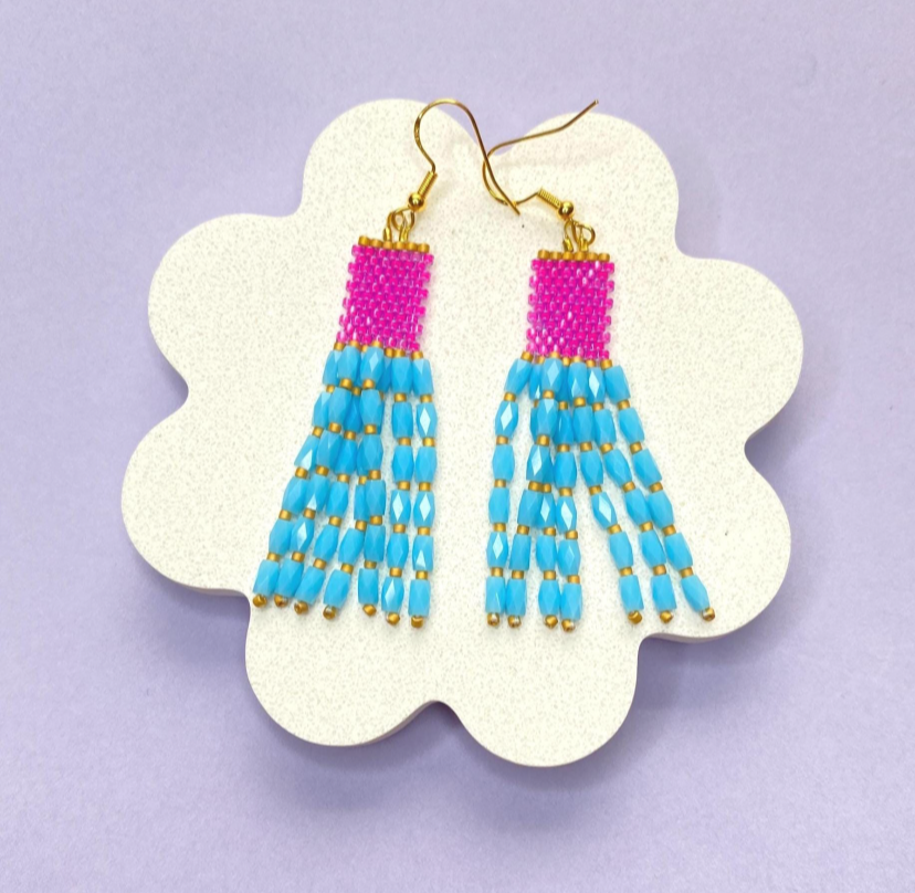 Blue Dangle Beaded Earrings