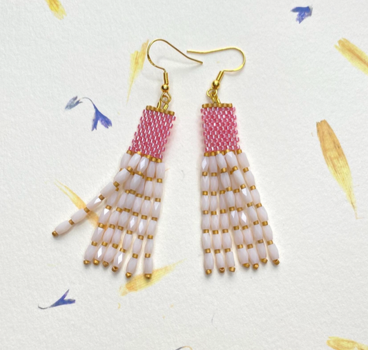 Pink Dangle Beaded Earrings