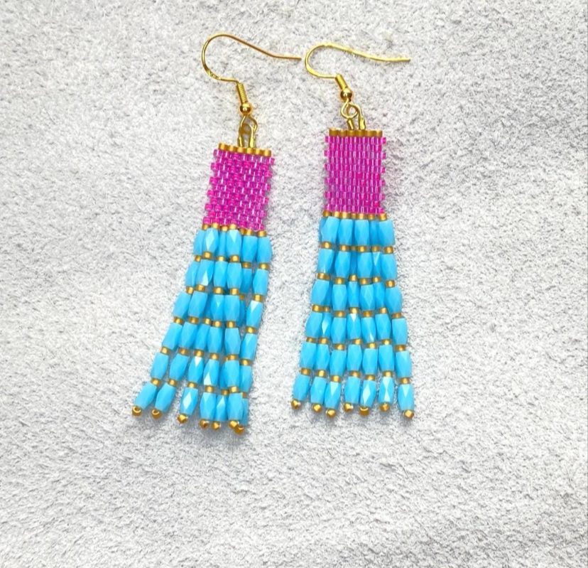 Blue Dangle Beaded Earrings