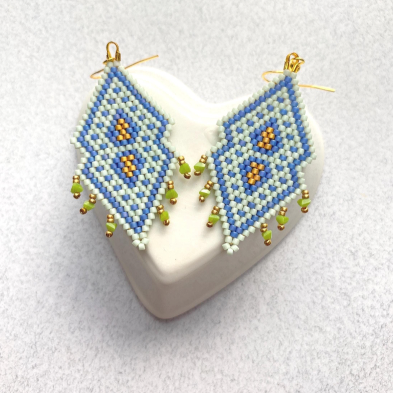 Apple Green Fringe Beaded Earrings