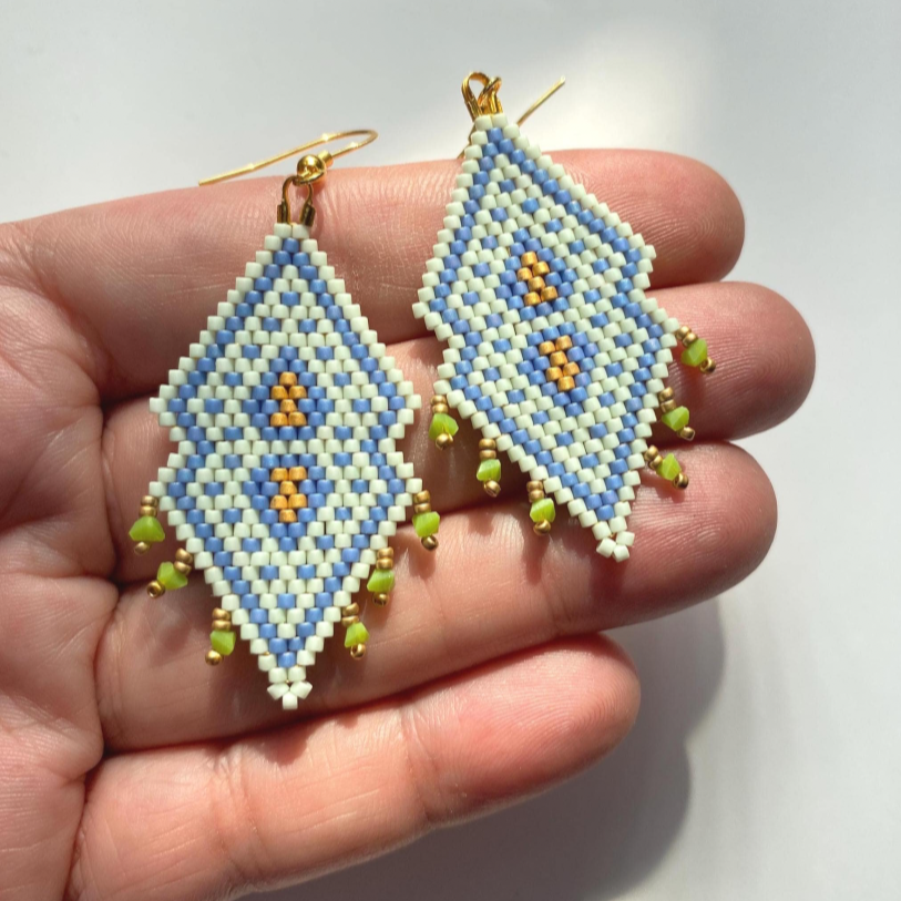 Apple Green Fringe Beaded Earrings