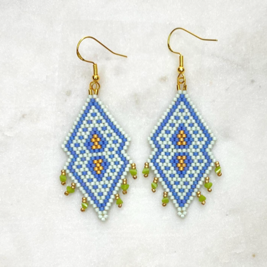 Apple Green Fringe Beaded Earrings
