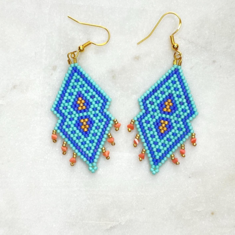 Coral Fringe Beaded Earrings