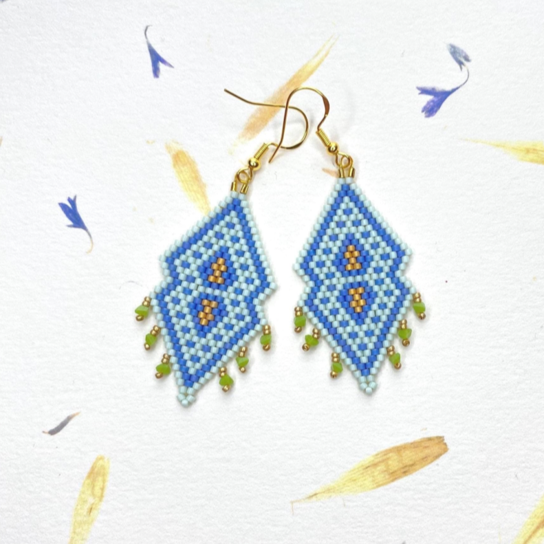 Apple Green Fringe Beaded Earrings