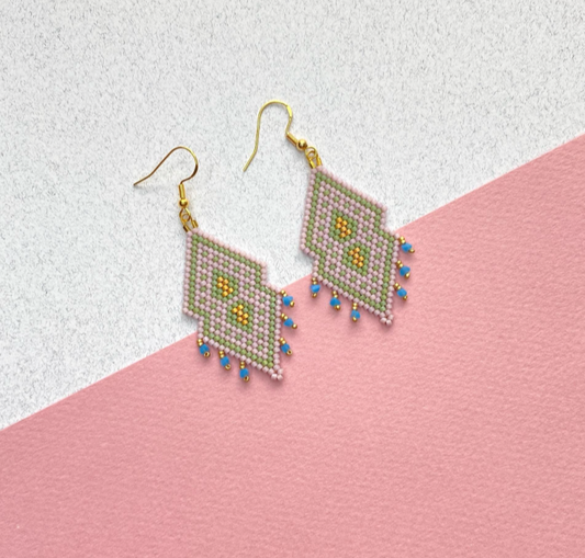 Aqua Blue Fringe Beaded Earrings