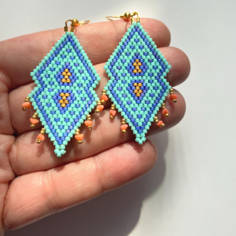 Coral Fringe Beaded Earrings