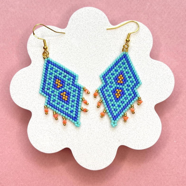 Coral Fringe Beaded Earrings