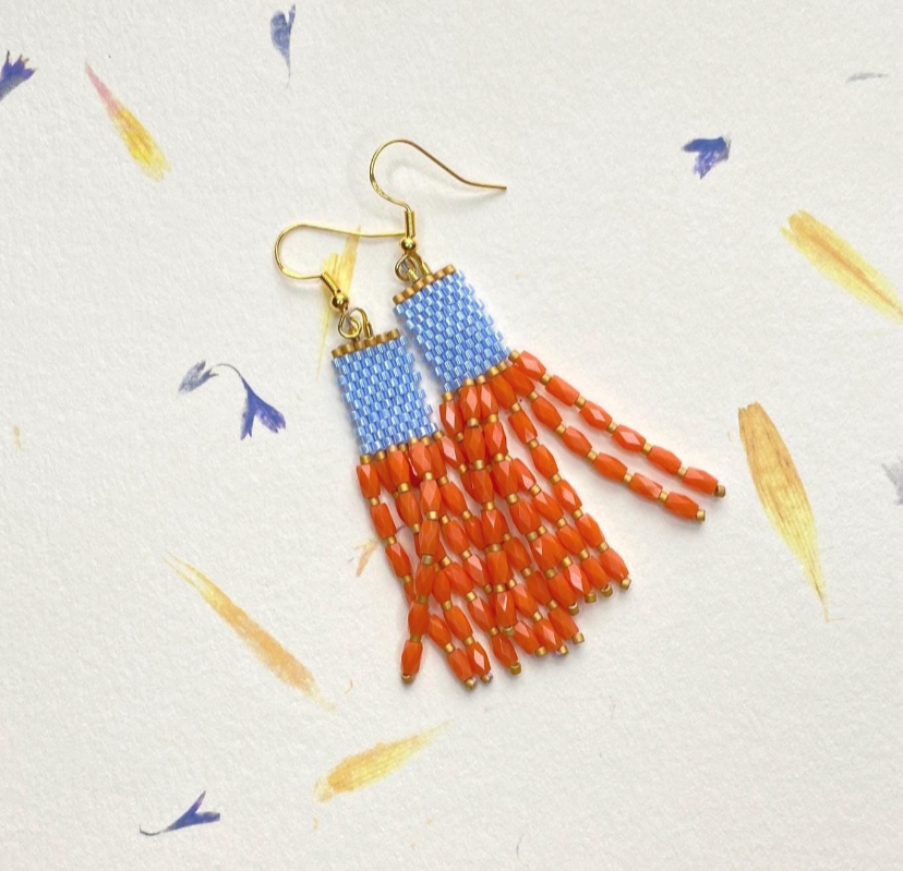 Coral Dangle Beaded Earrings