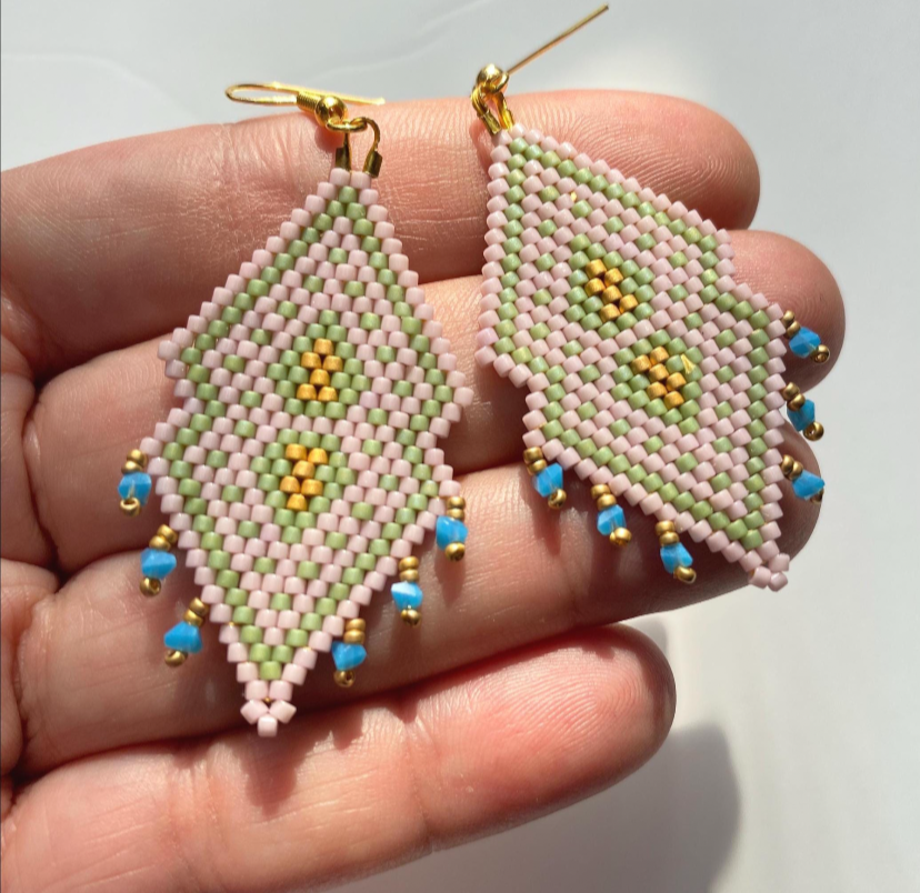 Aqua Blue Fringe Beaded Earrings
