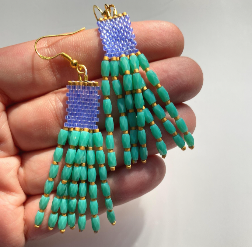 Jade Teal Dangle Beaded Earrings