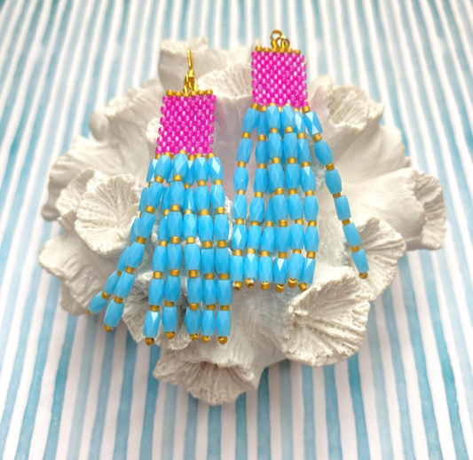 Blue Dangle Beaded Earrings
