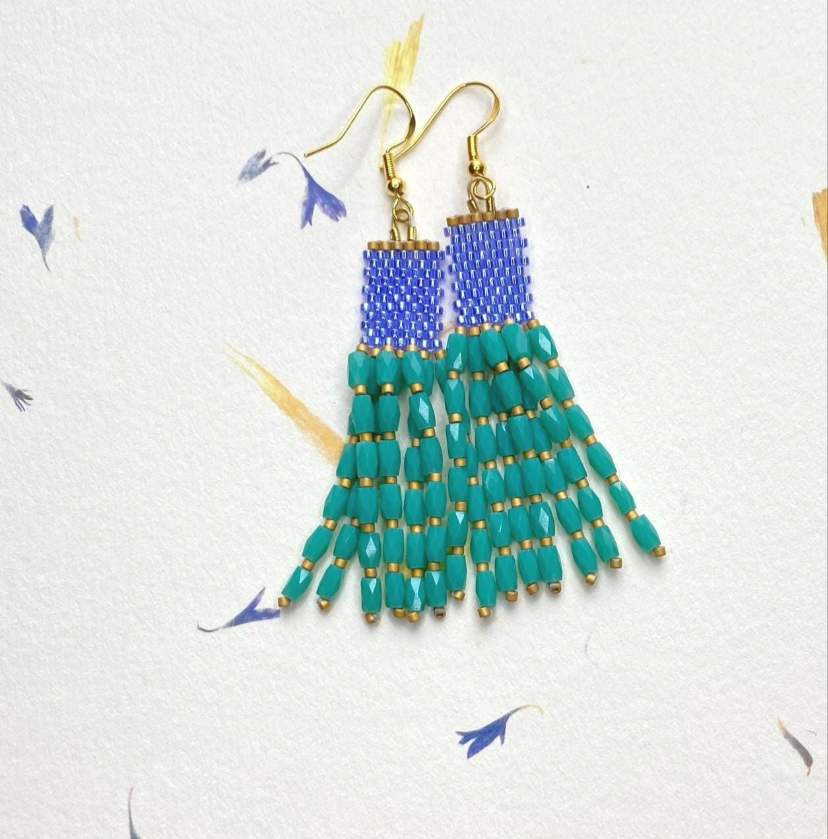 Jade Teal Dangle Beaded Earrings