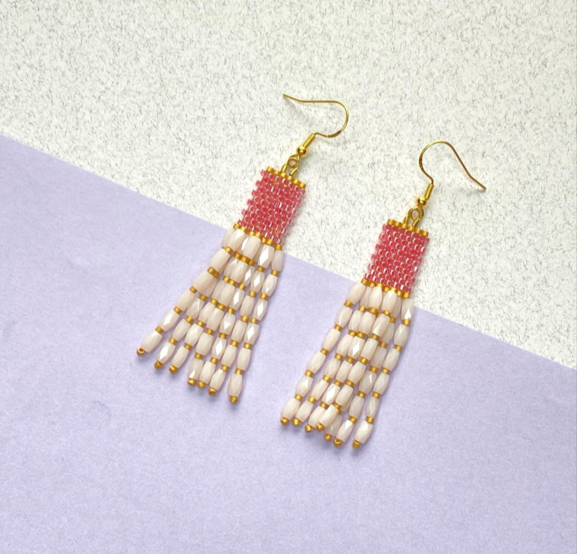 Pink Dangle Beaded Earrings