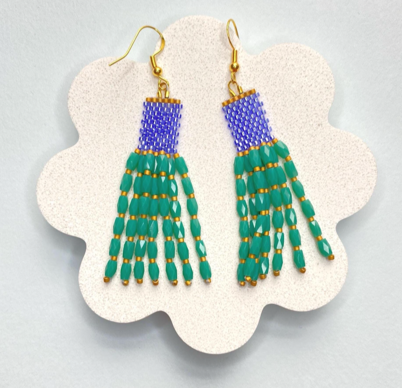 Jade Teal Dangle Beaded Earrings