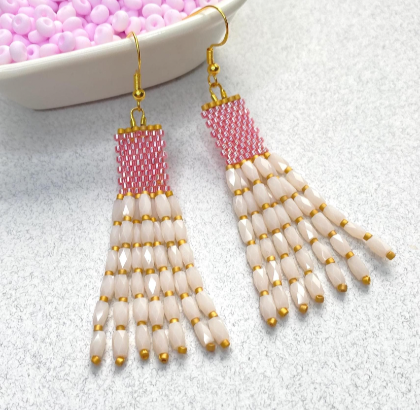 Pink Dangle Beaded Earrings