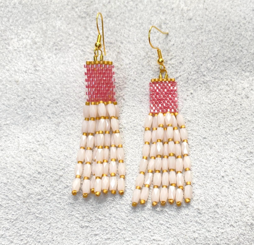 Pink Dangle Beaded Earrings