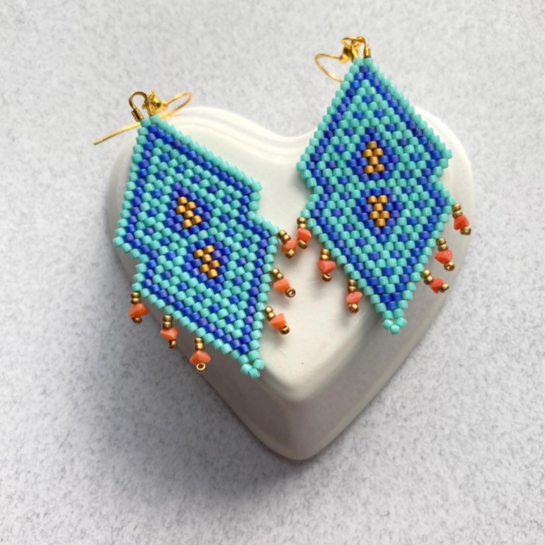 Coral Fringe Beaded Earrings