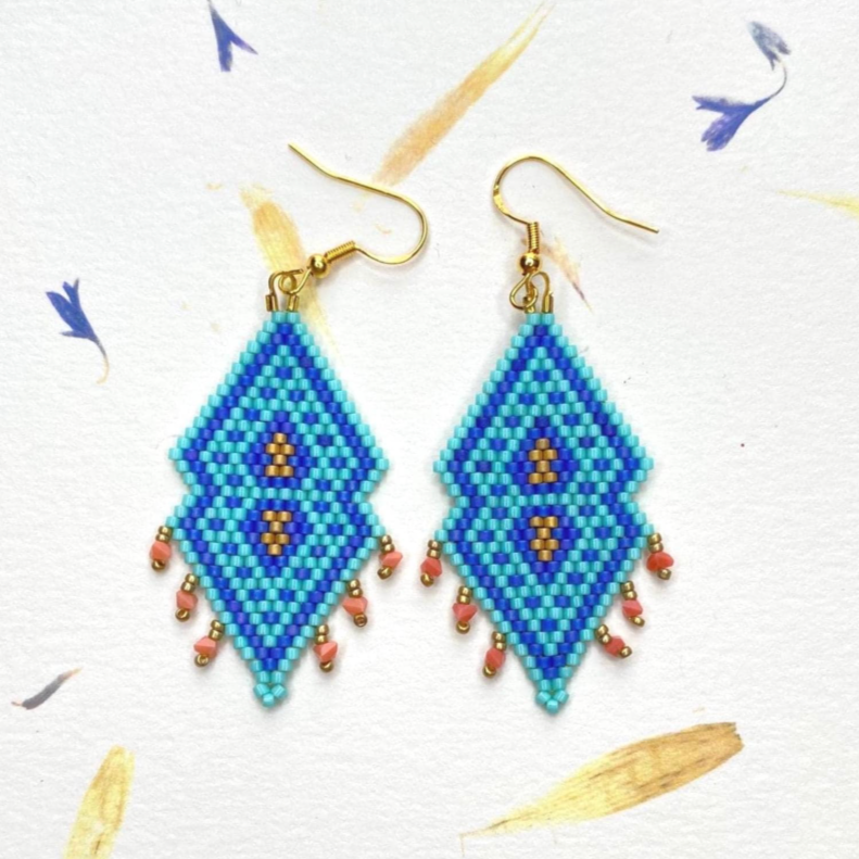 Coral Fringe Beaded Earrings