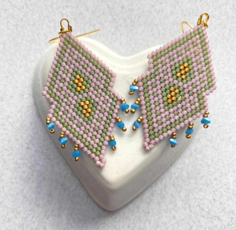 Aqua Blue Fringe Beaded Earrings