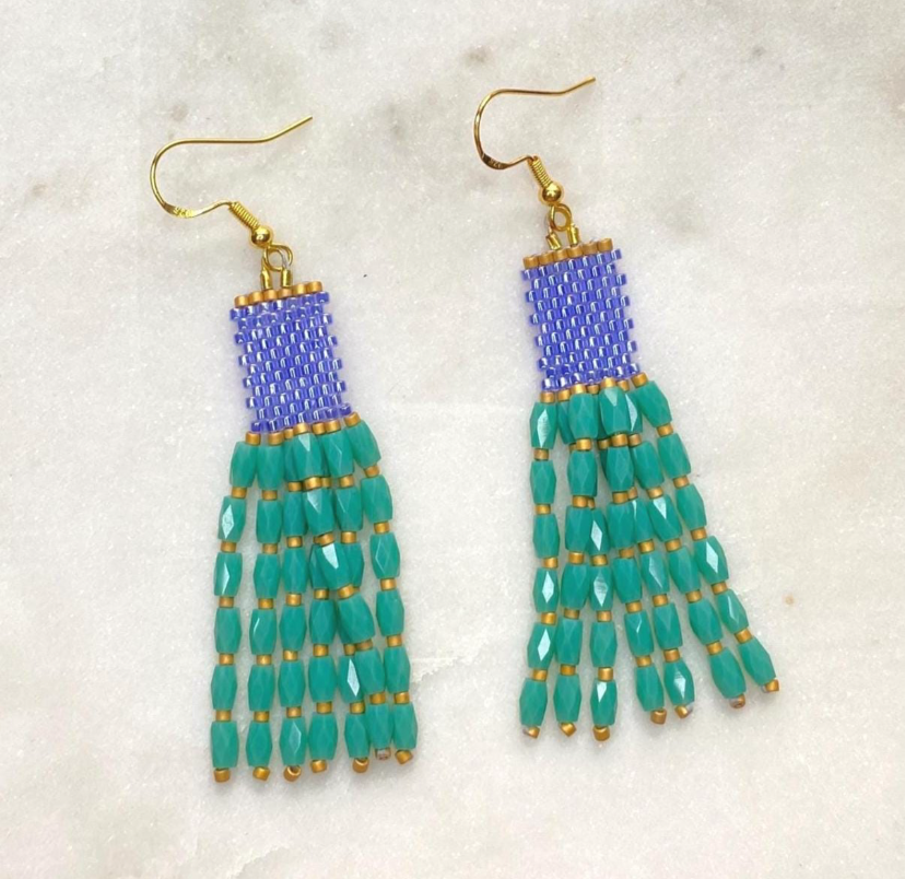 Jade Teal Dangle Beaded Earrings