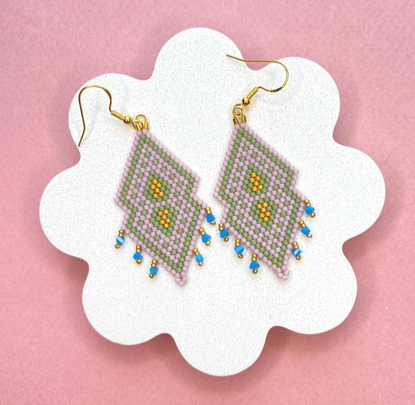 Aqua Blue Fringe Beaded Earrings