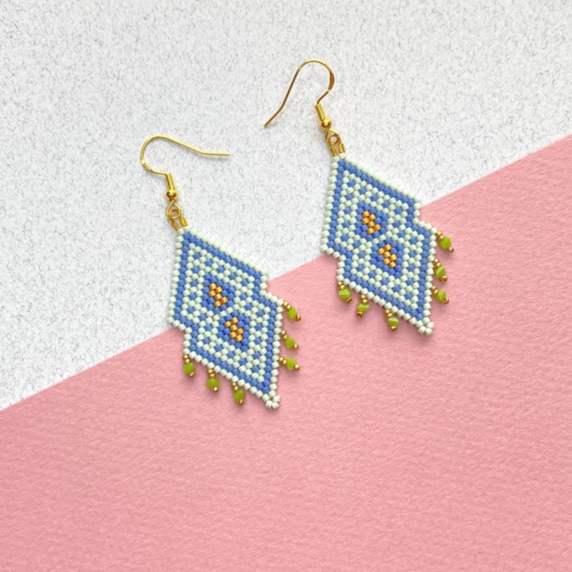 Apple Green Fringe Beaded Earrings
