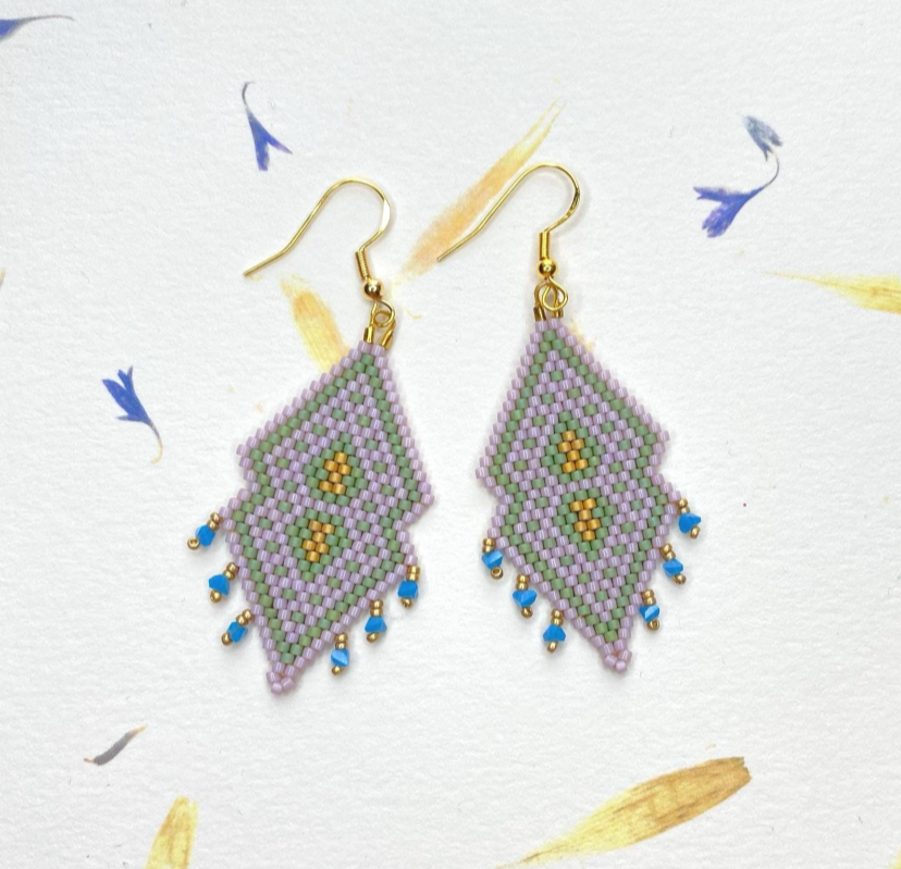 Aqua Blue Fringe Beaded Earrings