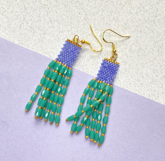 Jade Teal Dangle Beaded Earrings