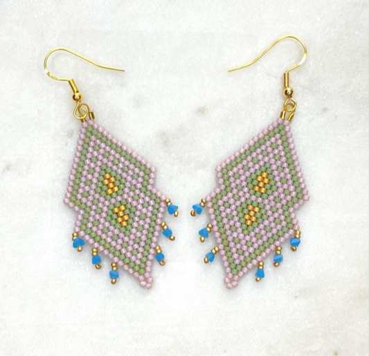 Aqua Blue Fringe Beaded Earrings