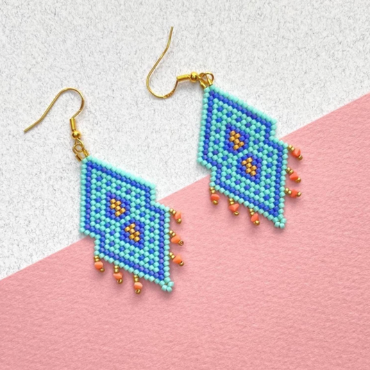 Coral Fringe Beaded Earrings